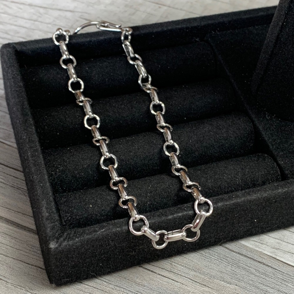 Sarah Coventry Silver Tone Rolo Link Chain Bracelet Large Ring Hook Clasp Vtg